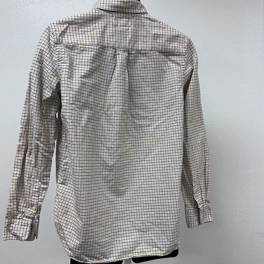 Ralph Lauren Light Brown Blue Checkered Button Down Long Sleeve Shirt Size Small